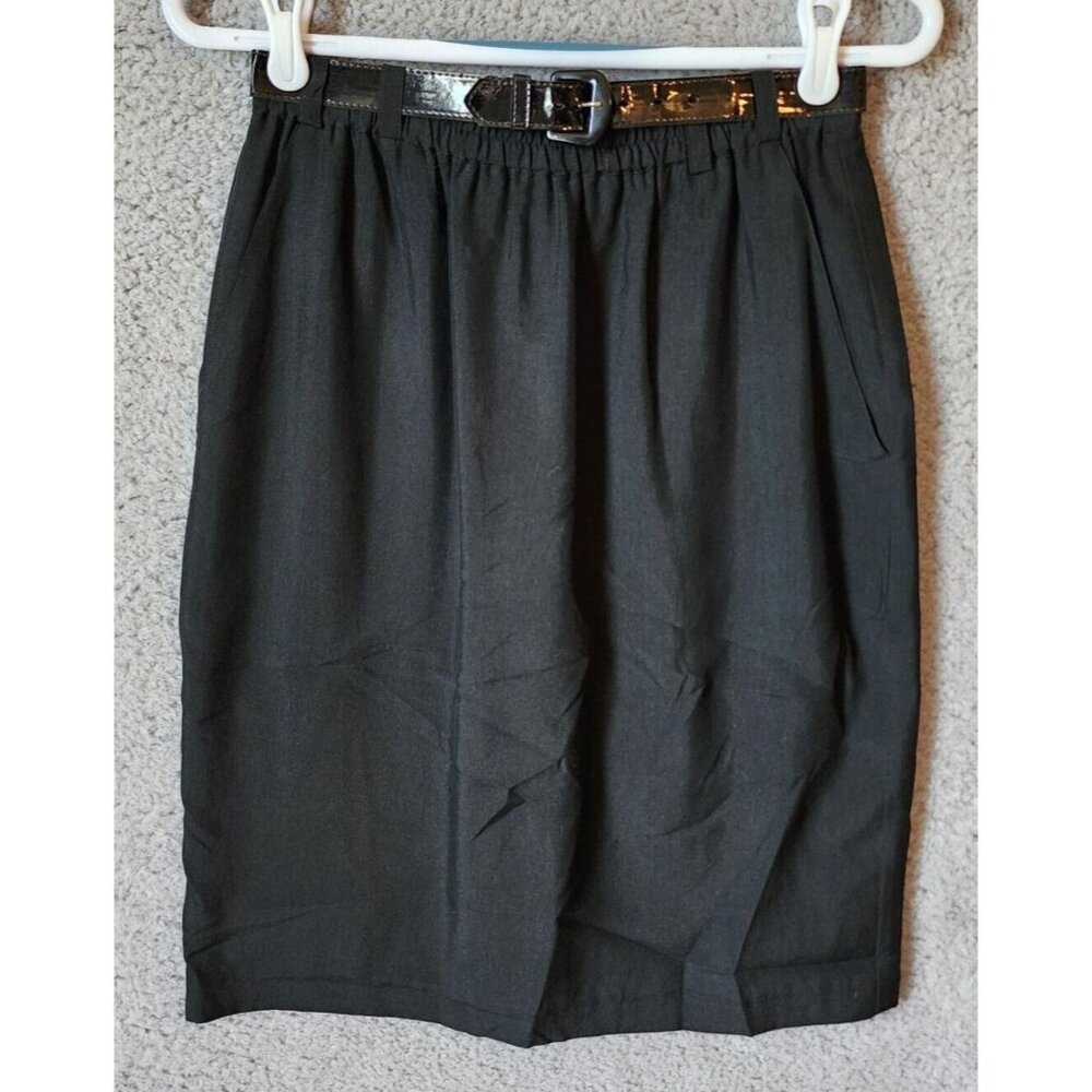 Real Clothes Saks Fifth Avenue Women's Belted‎ Skirt 100% Silk Black Size Small